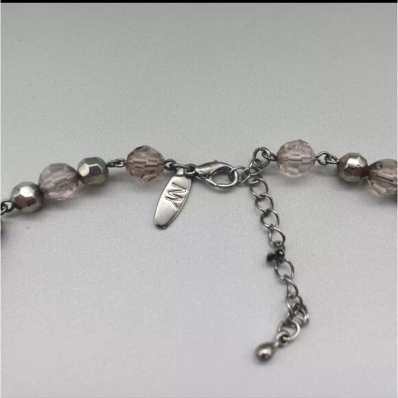 NY Necklace Smokey Gray Clear Faceted Beaded Strand 15" Collar - Picture 6 of 7